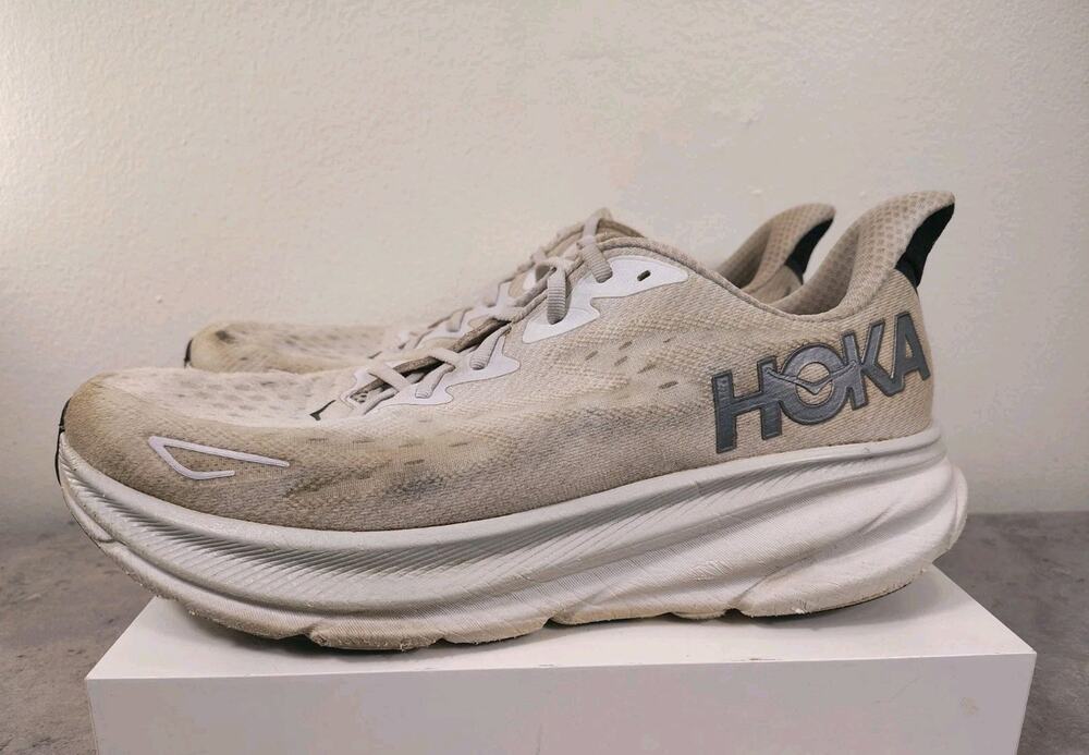 Hoka Clifton 9 Shoes Men's 14 White Athletic Running Walking Sneakers Trainers